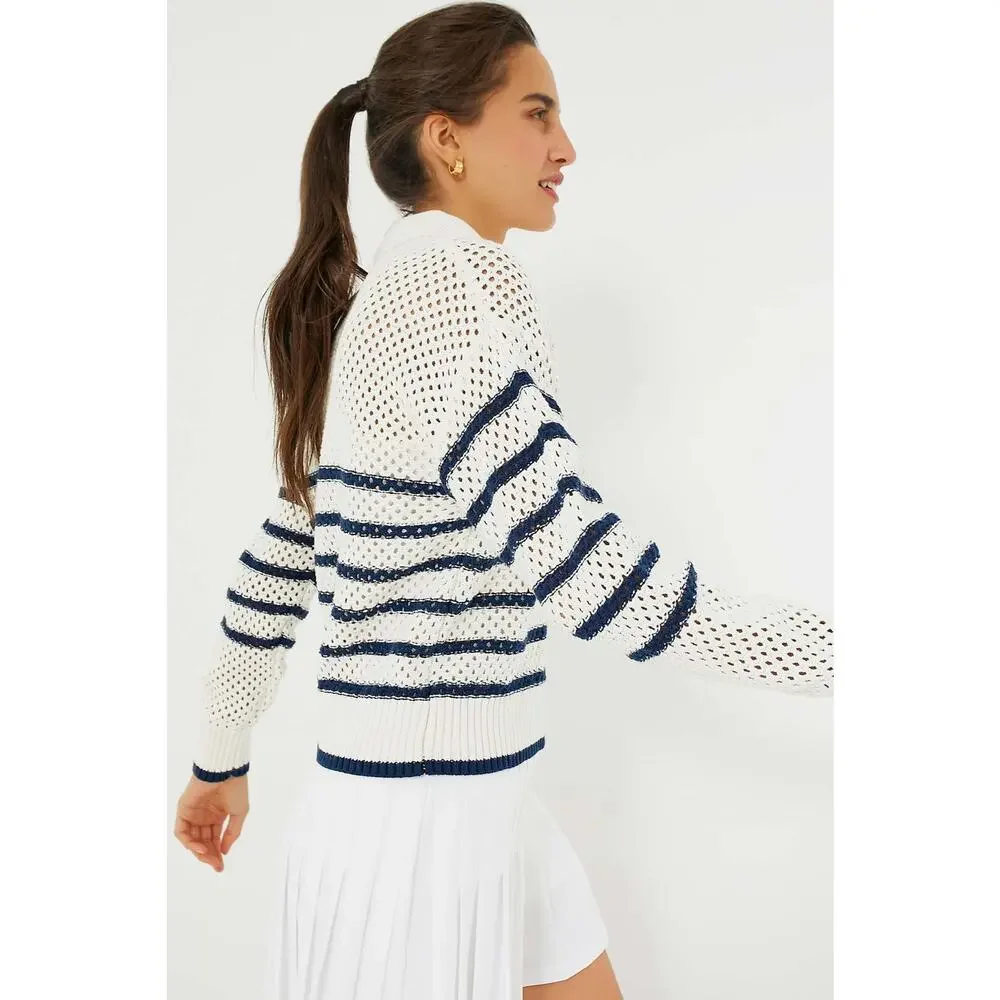 TNUCK SPORT White Stripe Mesh Fischer Sweater Size S NWT Retail $128 Tuckernuck - Picture 4 of 7